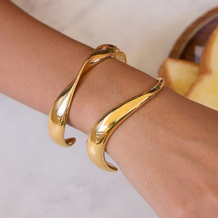 1 Piece Classic Curve Stainless Steel Waterproof Gold Color Women's Cuff Bracelets