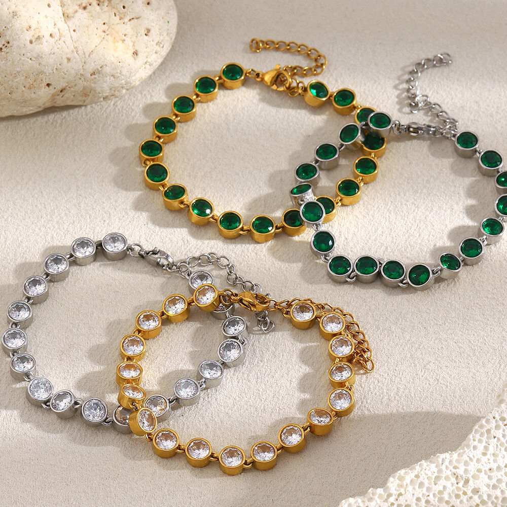Braccialetti da donna con catena classica in acciaio inossidabile e zirconi impermeabili, 1 pezzo h5Immagine3