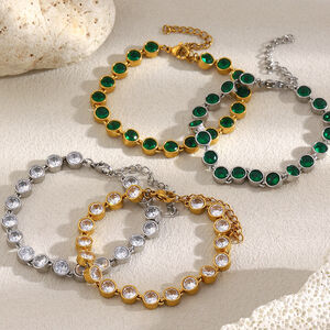 Braccialetti da donna con catena classica in acciaio inossidabile e zirconi impermeabili, 1 pezzo h5 Immagine3