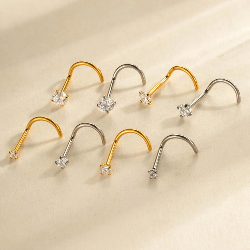 1 Piece Circle Titanium Alloy Gold Color Zircon Nose Stud