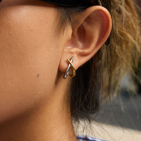 1 Pair Cross Lines Stainless Steel Waterproof Gold Color Women's Stud Earrings 2