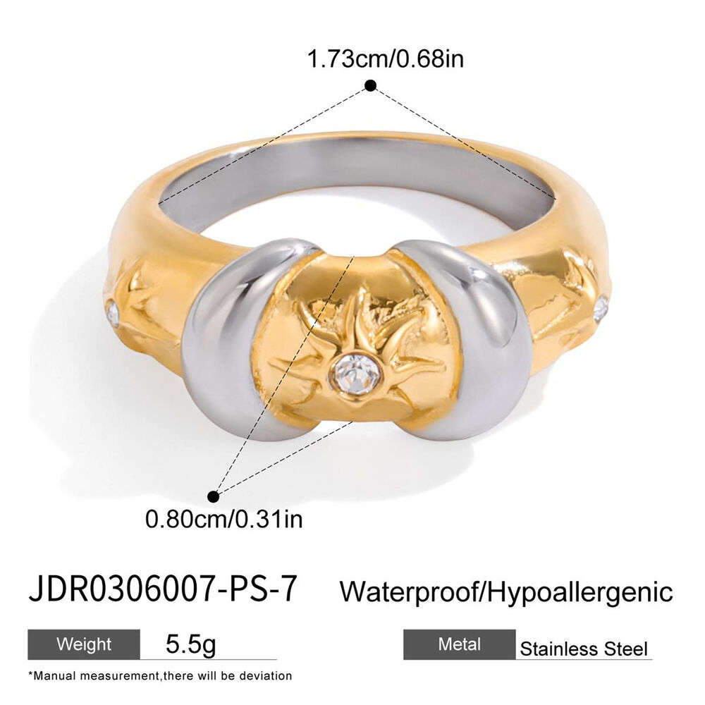 1 Stück Zarter Damenring aus Edelstahl mit Sonnen- und Mondmotiv, wasserdicht, goldfarben, mit Zirkonia h5Bild2
