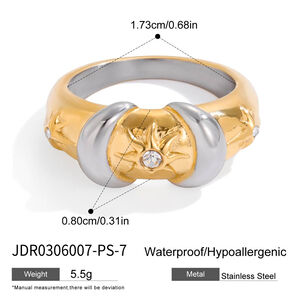 1 Stück Zarter Damenring aus Edelstahl mit Sonnen- und Mondmotiv, wasserdicht, goldfarben, mit Zirkonia h5 Bild2
