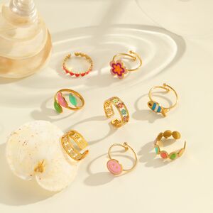 1 Piece Simple Sweet Flower Smiling Face Stainless Steel Waterproof Women's Statement Rings h5 Picture2