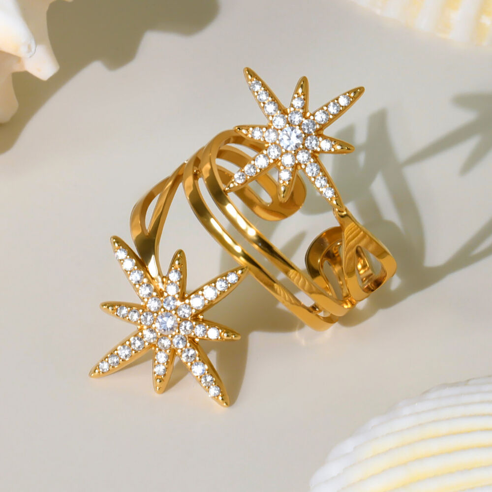 1 Piece Chic Heart Star Stainless Steel Waterproof Gold Color Statement Rings h5Picture4