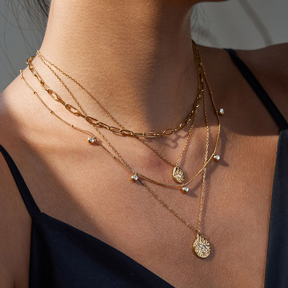 Collana con ciondolo da donna impermeabile in acciaio inossidabile a forma di goccia retrò, 1 pezzo 2