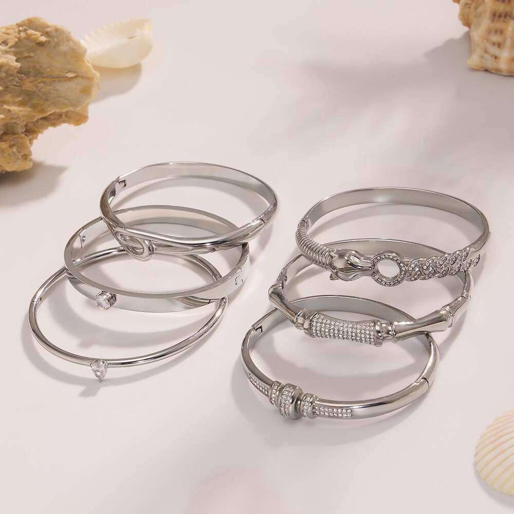1 Piece Designable Irregular Shape Twist Stainless Steel Waterproof Gold Color Zircon Women's Bangles h5Picture7