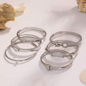 1 Piece Designable Irregular Shape Twist Stainless Steel Waterproof Gold Color Zircon Women's Bangles h5 Picture7