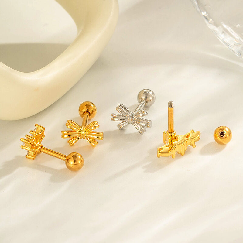 1 Parça Fiyonk Düğüm Bakır Altın Rengi Zirkonyum Piercing Küpe h5Resim3
