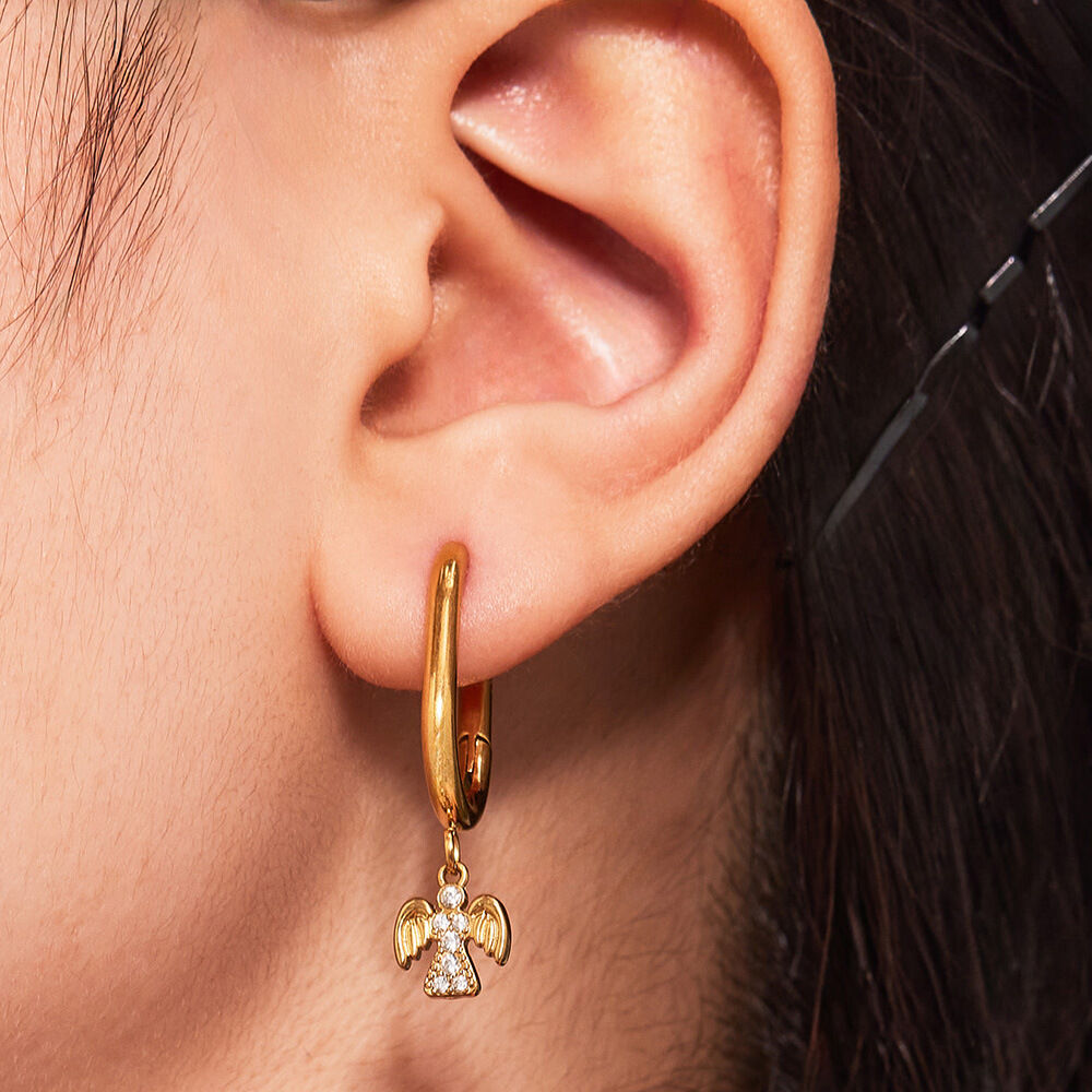 1 Pair Classic Angel Stainless Steel Waterproof Gold Color Zircon Women's Drop Earrings h5Picture6