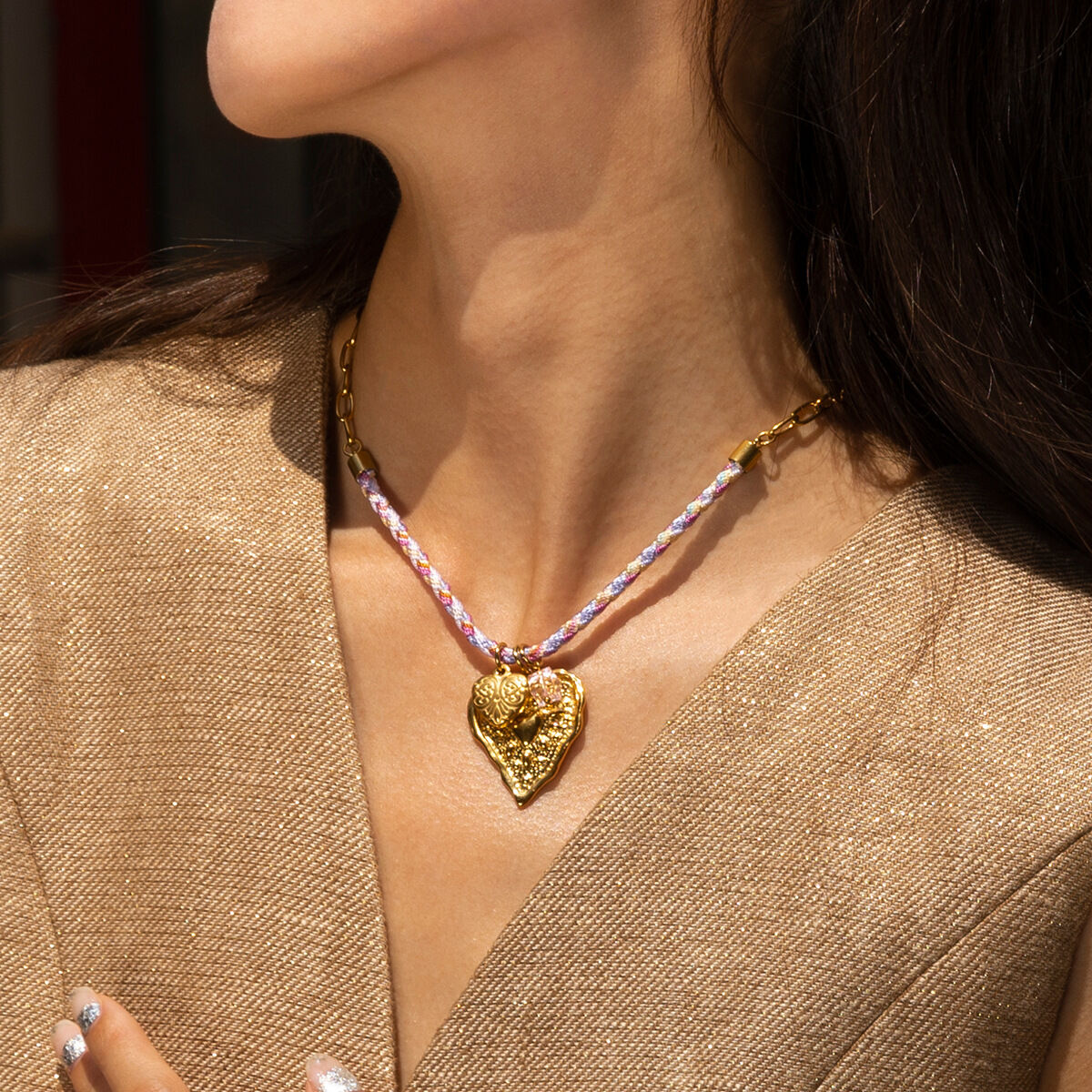1 Piece Sweet Heart Sun Clover Stainless Steel Waterproof Gold Color Pendant Necklace