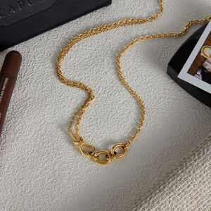 1 Piece Classic Twist Circle Stainless Steel Waterproof Gold Color Women's Chain Necklaces h5 Picture6