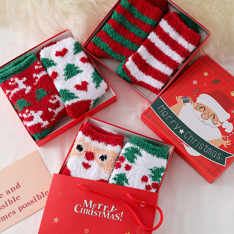 Coffret cadeau de Noël en polaire corail épaisse pour femmes, chaussettes mi-mollet Image2