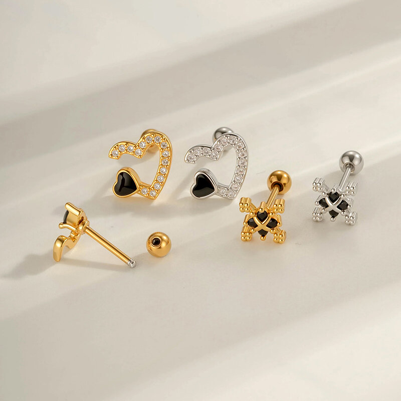 1 Adet Yılan Kelebek Bakır Altın Renkli Zirkonyum Piercing Küpe 2