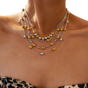 1 Piece Simple Mixed Gold Color And Silver Colors Stainless Steel Waterproof Women‘s Beaded Necklaces h5 Picture2