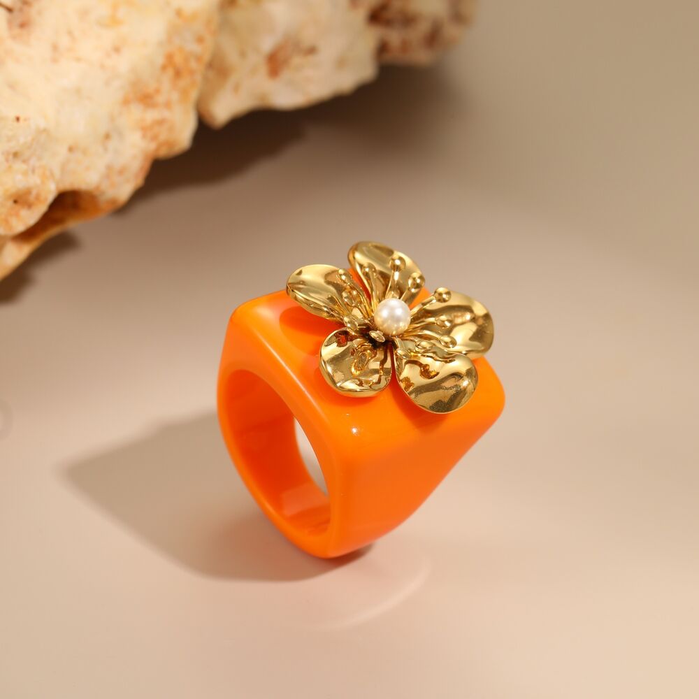 1 Piece Elegant Flower Stainless Steel Waterproof Gold Color Women's Statement Rings Picture3