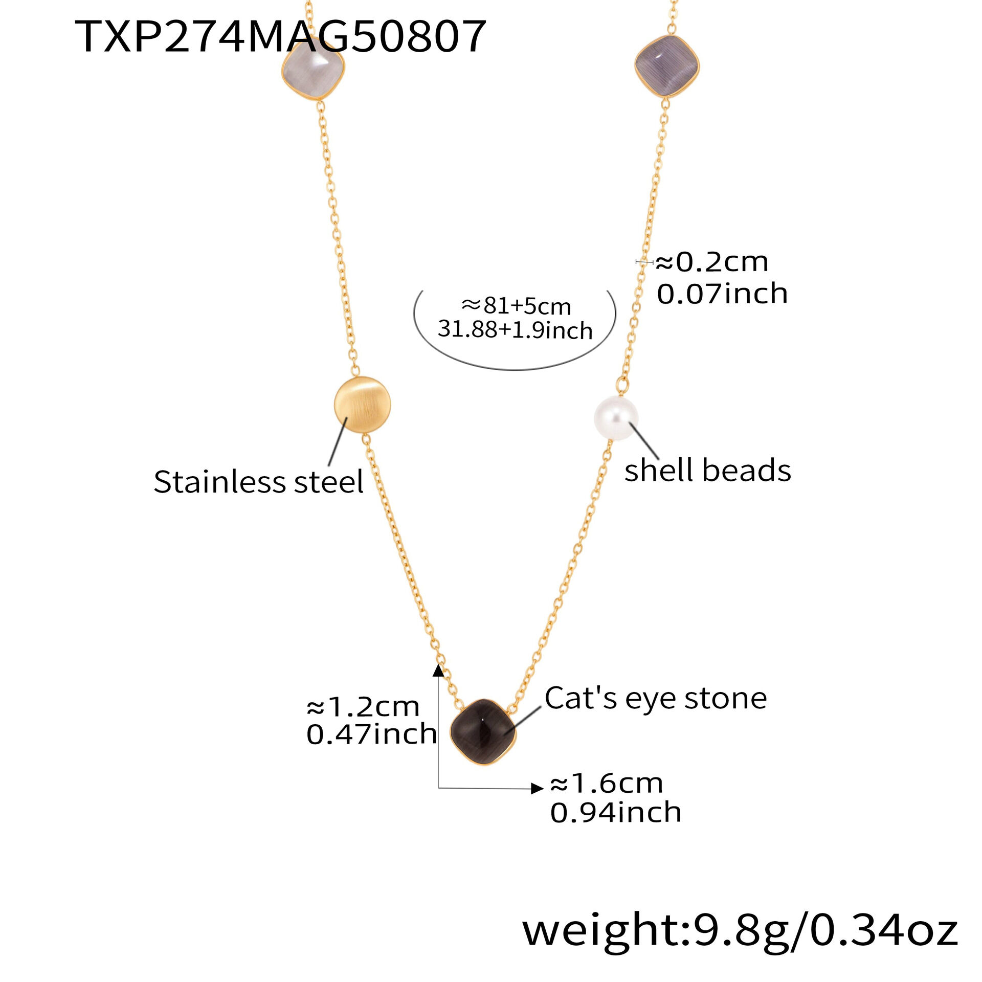 Txp274-Black Square Gold Necklace 81+5Cm 