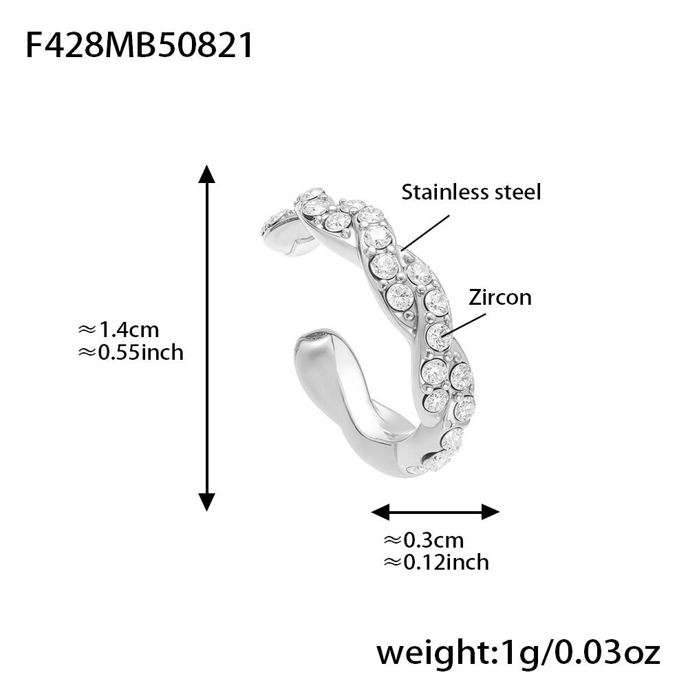 F428-Steel Color Twisted Zirconia Ear Clip-Single