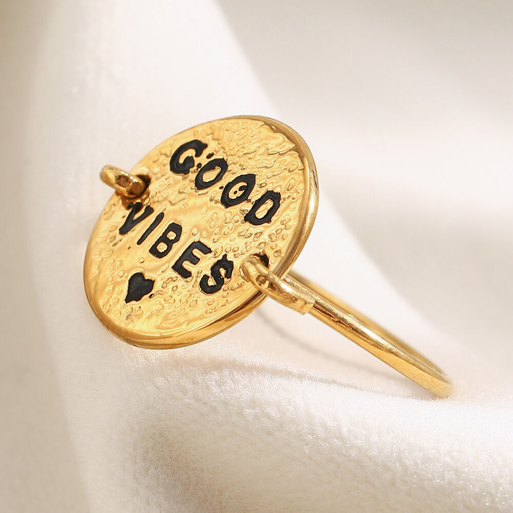 1 Piece Daily Good Vibes Stainless Steel Waterproof Gold Color Statement Rings h5 Picture5