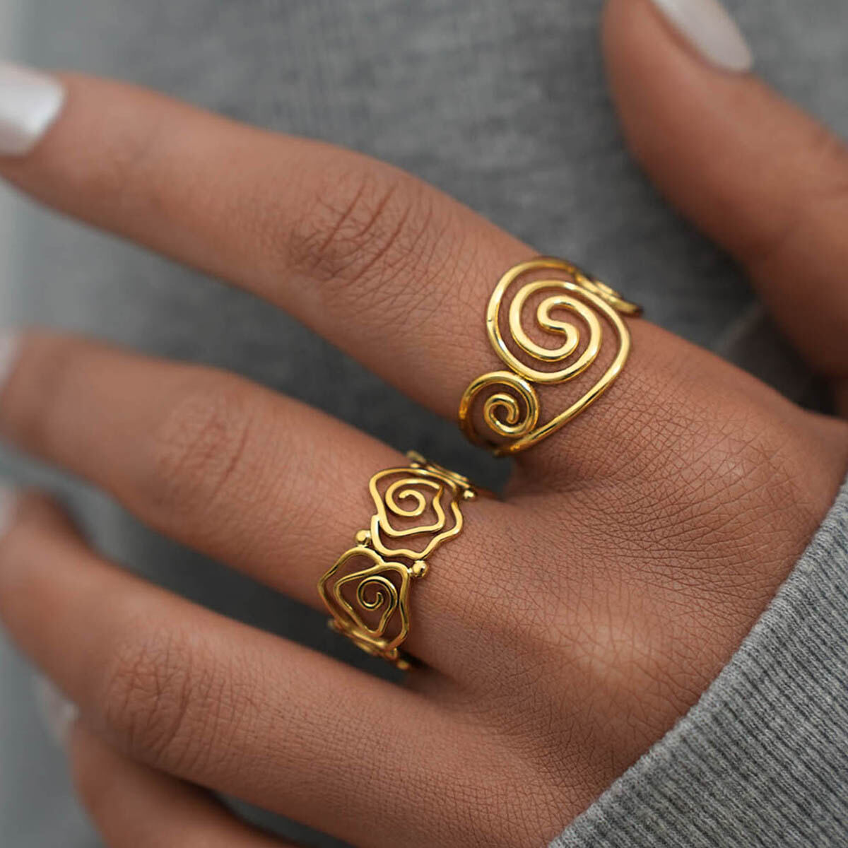 1 stuk eenvoudige, onregelmatig gevormde, waterdichte, goudkleurige statement ring voor dames van roestvrij staal 2