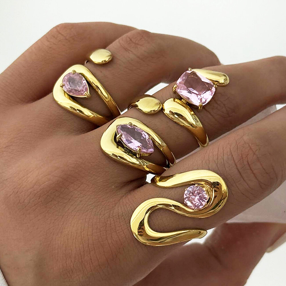 1 Piece Light Luxury Irregular Shape Stainless Steel Waterproof Zircon Women's Statement Rings h5Picture4