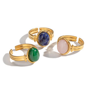 1 Piece Retro Circle Stainless Steel Waterproof Gold Color Natural Stone Women's Gemstone Rings h5 Picture5