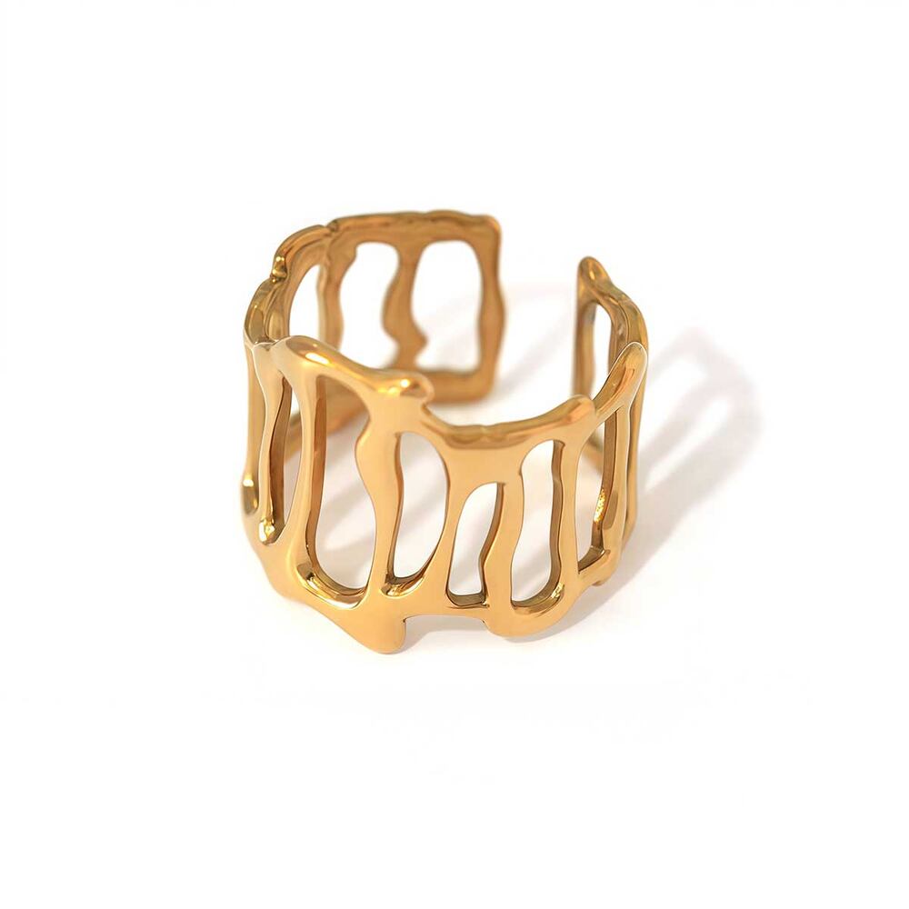 1 Piece Daily Irregular Shape Stainless Steel Waterproof Gold Color Statement Rings