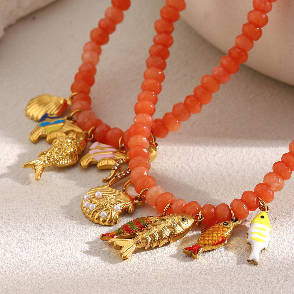 Collar De Cuentas De Lujo Para Mujer Con Piedras Naturales De Pez En Color Dorado, 1 Pieza