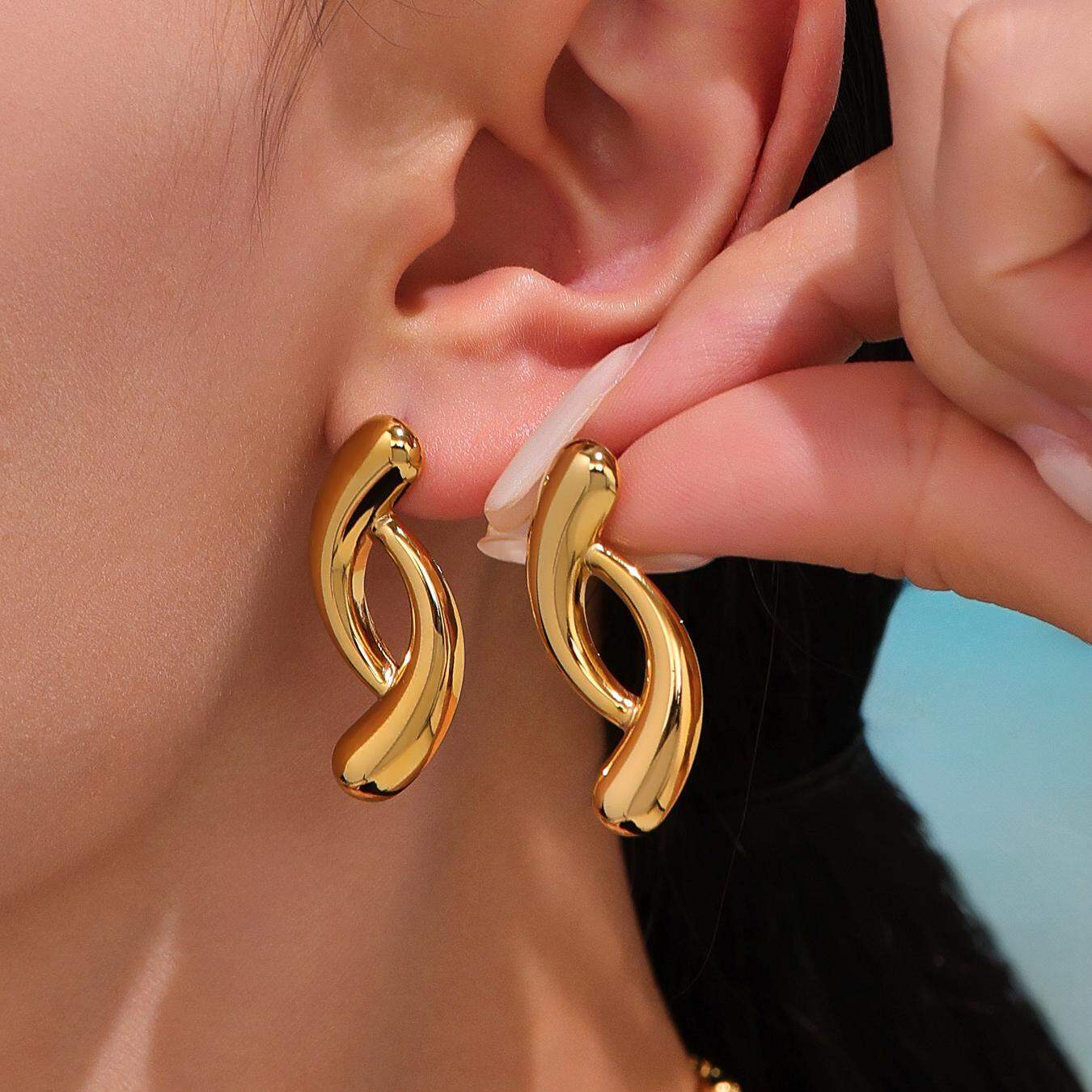 1 Pair Irregular Shape Stainless Steel Waterproof Gold Color Women's Stud Earrings