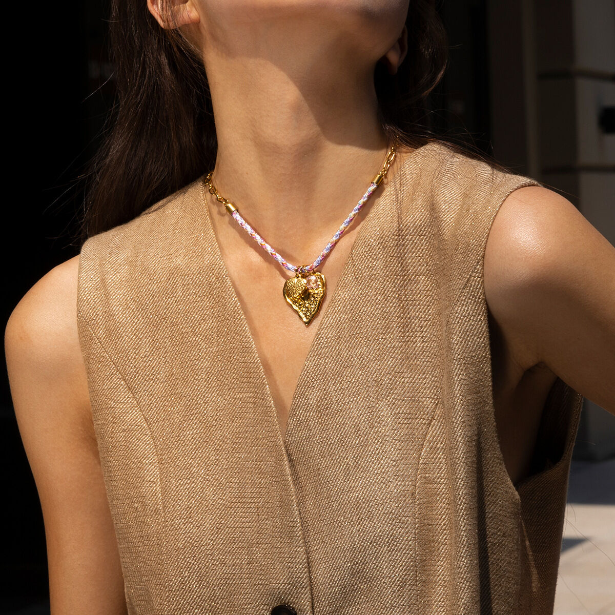 1 Piece Sweet Heart Sun Clover Stainless Steel Waterproof Gold Color Pendant Necklace Picture3