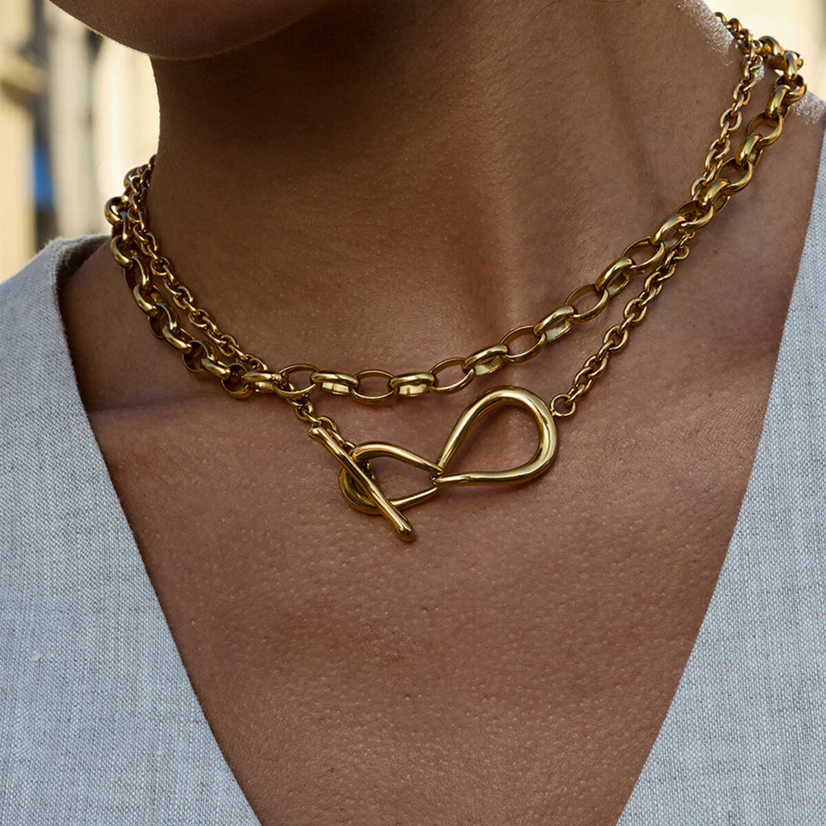 1 Piece Simple Irregular Shape Twist Stainless Steel Waterproof Gold Color Women's Chain Necklaces Picture4