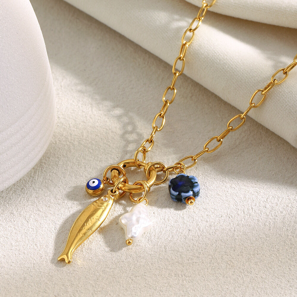 1 Piece Whimsical Fish Stainless Steel Waterproof Gold Color Women's Pendant Necklaces
