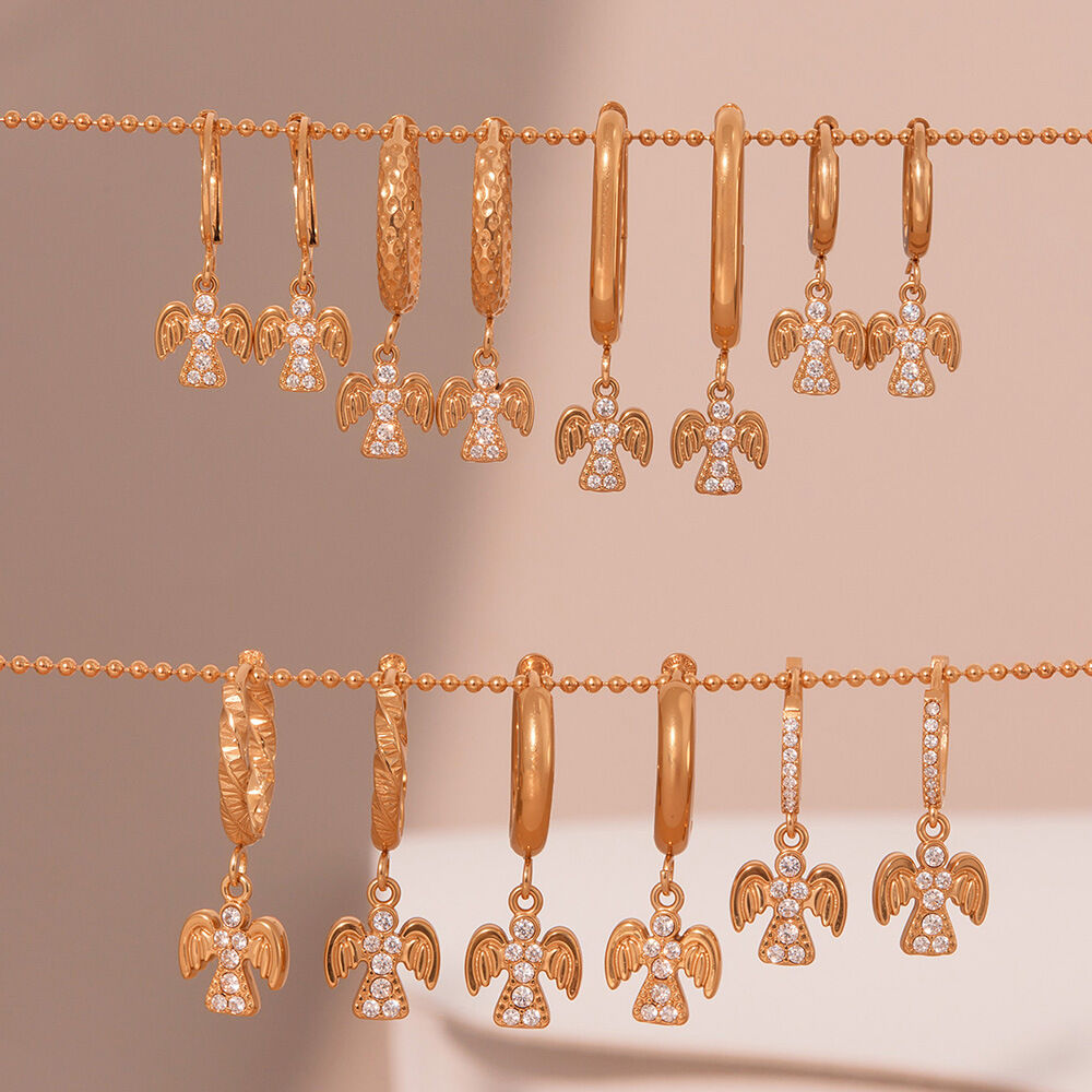 1 Pair Classic Angel Stainless Steel Waterproof Gold Color Zircon Women's Drop Earrings h5Picture3