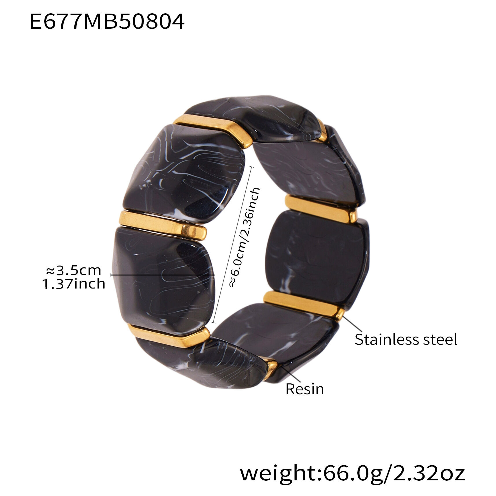 E677-Schwarzes Armband 60mm 