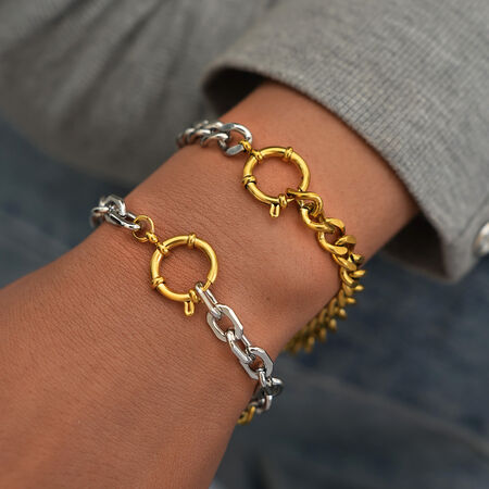 1 Piece Casual Mixed Gold Color And Silver Colors Stainless Steel Waterproof Women's Chain Bracelets