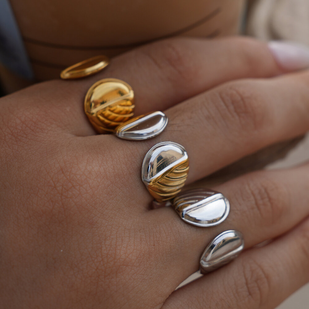 1 Piece Simple Series Daily Irregular Shape Stainless Steel Waterproof Gold Color Statement Rings Picture4