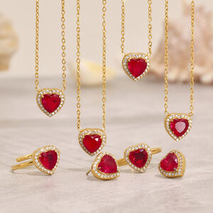Luxurious Series Red Heart Zircon Stainless Steel Waterproof Women's Jewelry Sets h5 Picture2