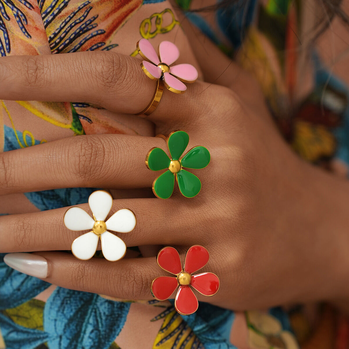 1 Piece Simple Retro Flower Stainless Steel Waterproof Women's Statement Rings h5 Picture3