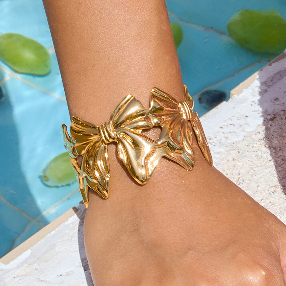 1 Piece Sophisticated Bow Knot Stainless Steel Waterproof Gold Color Women's Cuff Bracelets