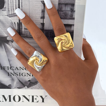 1 Piece Simple Retro Rectangle Stainless Steel Waterproof Women's Statement Rings
