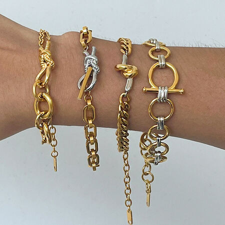1 Piece Mixed Gold Color And Silver Colors Stainless Steel Waterproof Women's Chain Bracelets