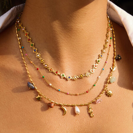 Set di gioielli da donna in acciaio inossidabile con fiori colorati, impermeabili, color oro