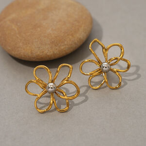 1 Pair Simple Natural Flower Stainless Steel Waterproof Gold Color Women's Stud Earrings h5 Picture3