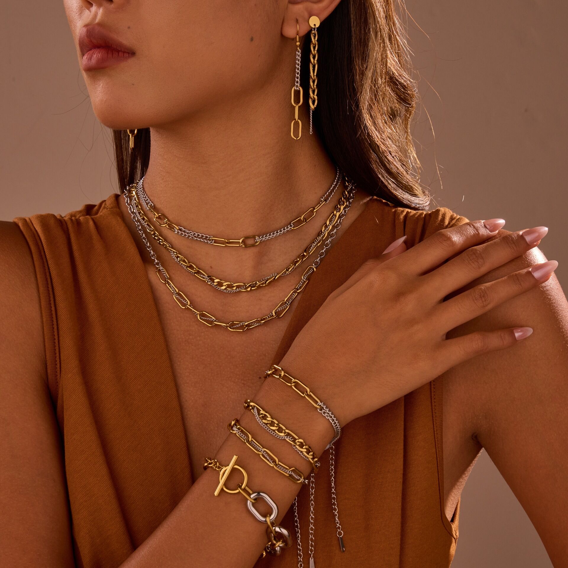 1 Piece Daily Tassel Chain Stainless Steel Waterproof Women's Chain Necklaces