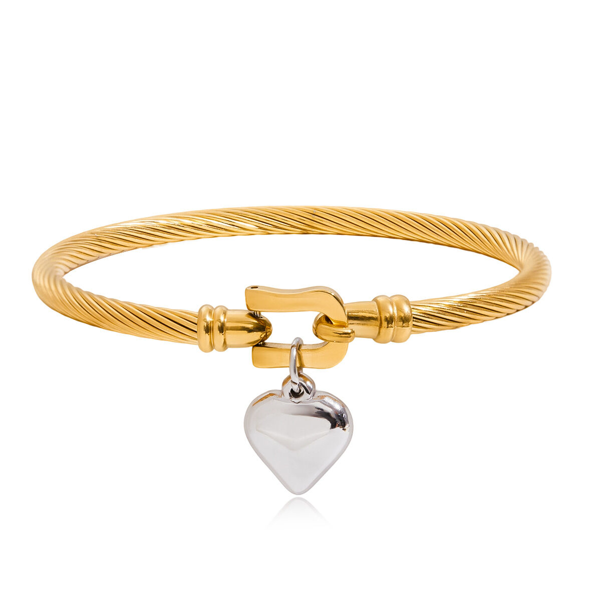 1 Stück schlichter herzförmiger Armreif aus Edelstahl, wasserdicht, gold- und silberfarben, für Damen 