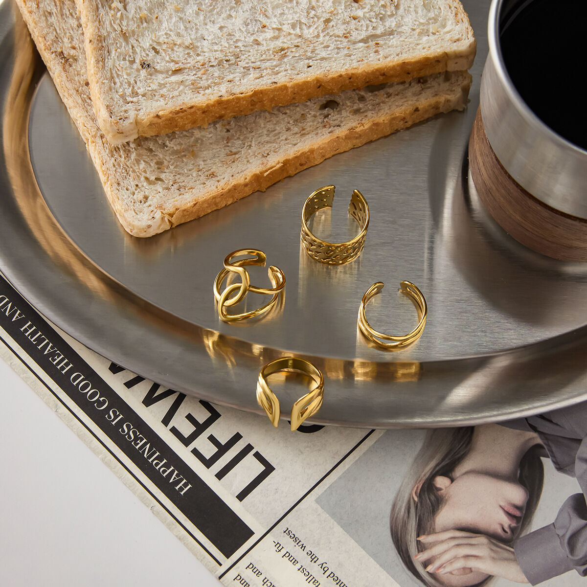 1 Piece Simple Irregular Shape Stainless Steel Waterproof Gold Color Statement Rings h5 Picture5