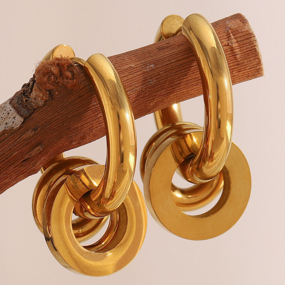 1 Piece Simple Mixed Gold&Silver Colors Stainless Steel Waterproof Women's Hoop Earrings Picture3