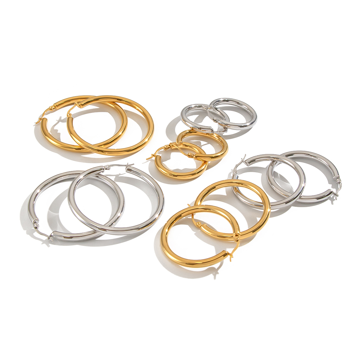 1 Pair Circle Stainless Steel Waterproof Gold Color Basic Hoop Earrings h5 Picture6