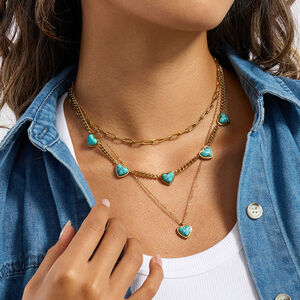 Classic Calaite Heart Stainless Steel Waterproof Women's Jewelry Sets h5 Picture2