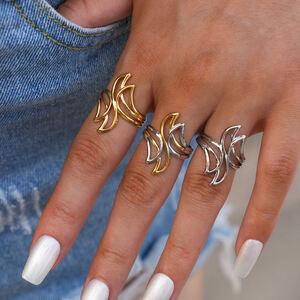 1 Piece Casual Irregular Shape Stainless Steel Waterproof Gold Color Statement Rings h5 Picture3